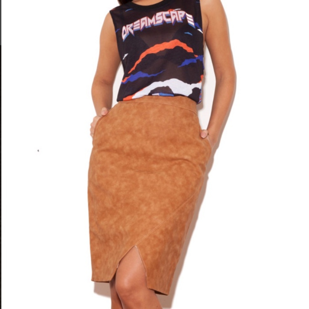 HOUSE of CB Tan Leatherette Pencil Skirt XS